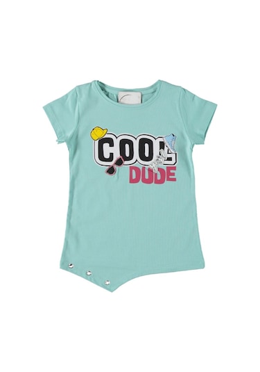 Liay Moda Cool Dude Baskılı Kız Çocuk Tişört Turkuaz