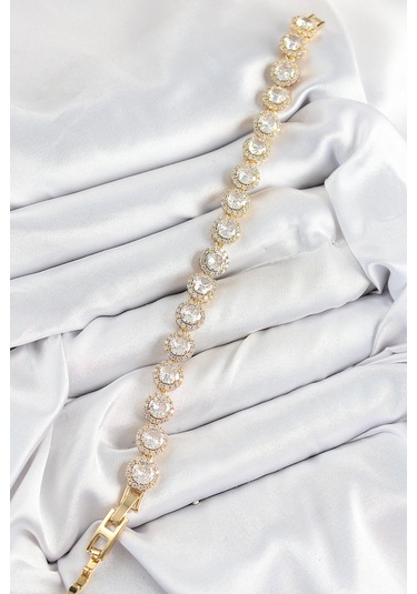 Pirinç Zirkon Taşlı Daire Baget Model Gold Renk Vıp Seri Kadın Bileklik - Tj-bb7514 Diğer