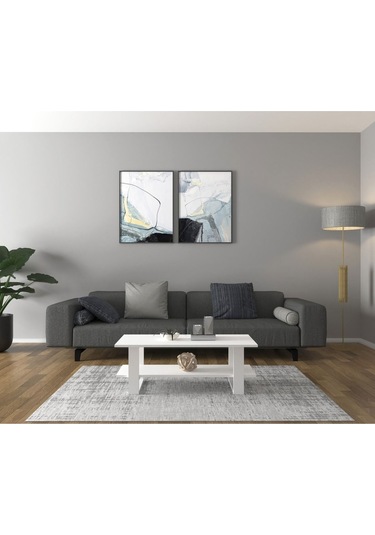 Index Modern Orta Sehpa Beyaz - Ahşap Ayaklı Dikdörtgen Tasarım 90x50