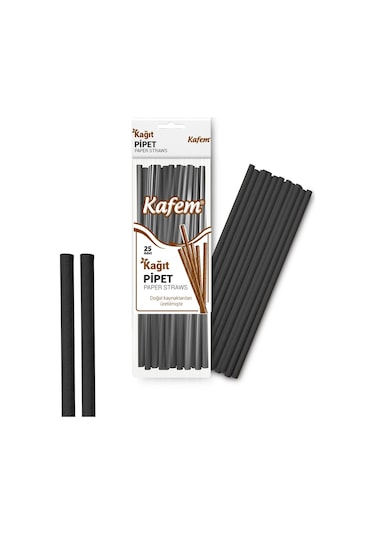 Kafem Siyah Kağıt Pipet 19,5cm 25li X 10 Paket