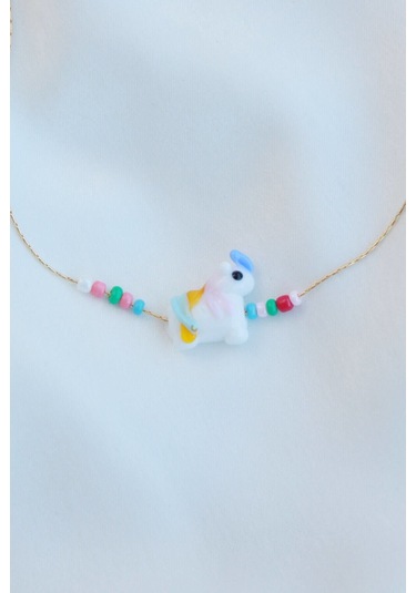 Murano Prenses Atı Cam Kolye Beyaz