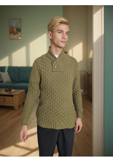 Sonbahar Yeni Moda Yuvarlak Yakalı Sade Kalınlaştırılmış Erkek Kazağı Yeşil