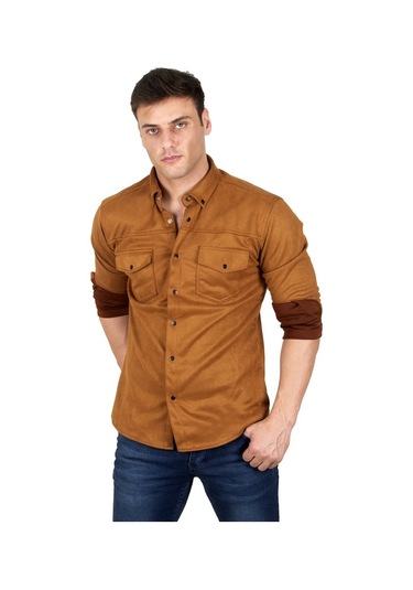 Deepsea Erkek Taba Çift Cep Süet Gömlek 2302329 Taba