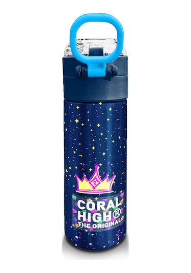 Coral High Kids Çok Renkli Lacivert Desenli Pipetli Ve Direkt İçim Çelik Termos 500 Ml 31848 Lacivert