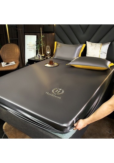 Yingfu Derin Gri 1.8m Yatak İçin İpucu Desenli Buz İpi Battaniye Seti - Yatak Koruyucu, Toz Önleyici, Konforlu Üçlü Takım DiğER