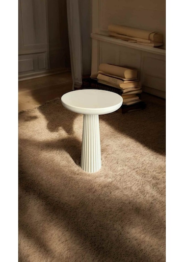 El Yapımı Masif Ahşap Tekli Yan Sehpa Doğal Krem Renk Mantar