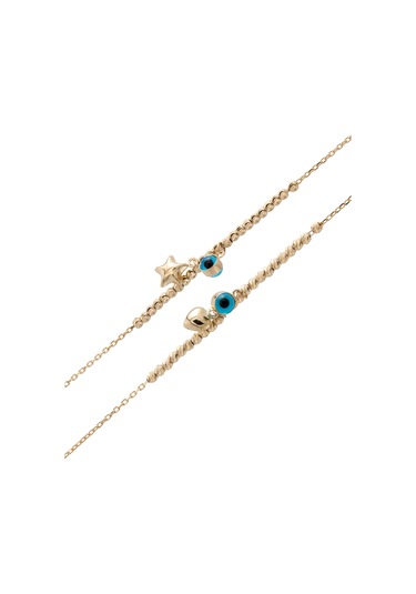 14 Ayar Altın Yıldız ve Nazar Boncuklu Kadın Bilekliği Sarı Altın