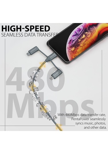 Promate Universal Lightning Type-C Micro-USB Şarj Kablosu Gri