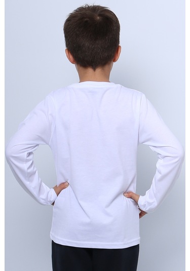 Çocuk Ayyıldız Baskılı Tshirt Uzun Kollu A57 Beyaz - Kırmızı