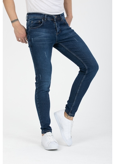 Onezero Erkek Mavi Tırnaklı Skinnyfit Likralı Jean Kot Pantolon Mavi