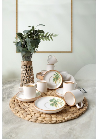 Keramika Bronze Palmiye Nordic Kahve Takımı 12 Parça 6 Kişilik