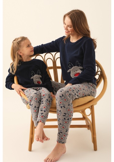 Arnetta Oh Deer Lacivert Kadın Uzun Kol Pijama Takım