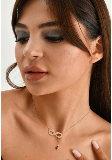 Harfli Uğur Böcekli Sonsuzluk 925 Ayar Gümüş Kolye-1564