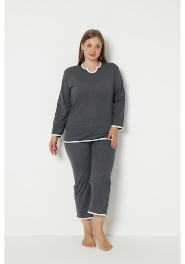 Fames Pijama Yazlik Büyük Beden Pijama Takim Antrasit