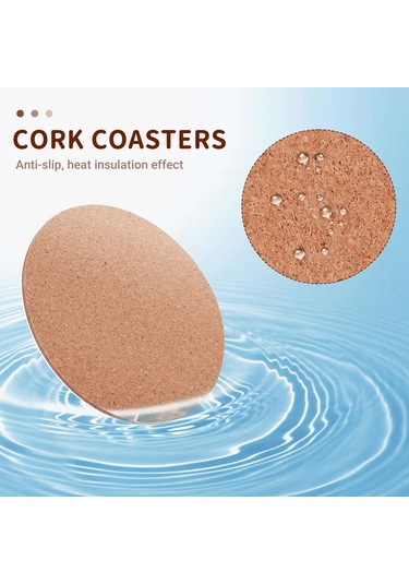 Mantar Bardak Altlıkları, Mantar Paspaslar Mantar Destek Levhaları 60 Adet, Yuvarlak Ahşap