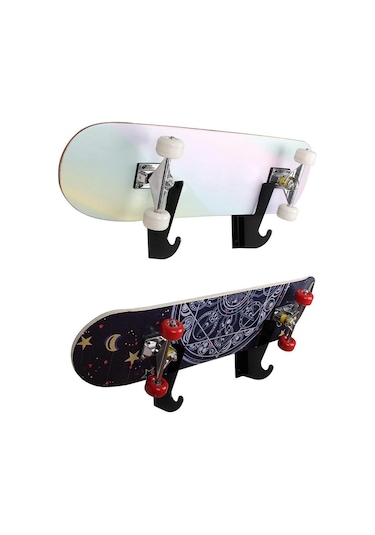 Depolama Kancalı Kaykaylar İçin Duvara Monte Vitrin 2pcs Siyah