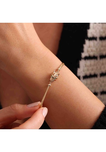 Sembolgold Balık Sırtı Altın Bileklik Kaplan Figürlü 14k Çok Renkli