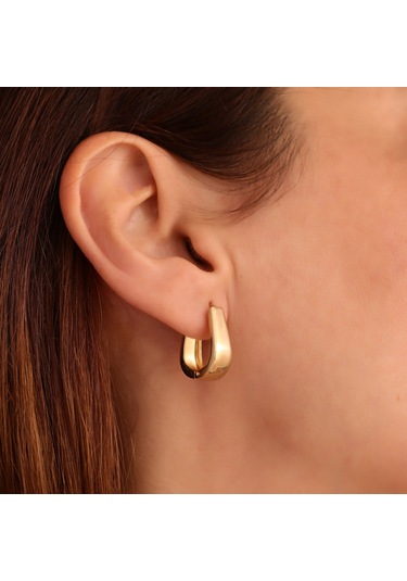 Nox Jewelry 925 Ayar Altın Kaplama Haggie Hafif Modern U Küpe - E00267 Gold