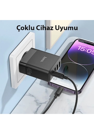Hoco C127A PD45W(1C3A) Hızlı Şarj Aleti + Type-C to iPhone Uyumlu Lightning Kablo Seti