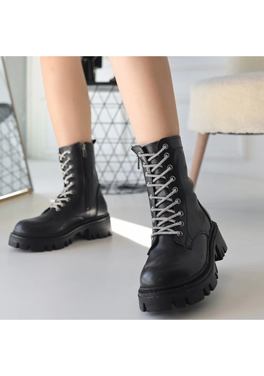 Jinox Siyah Cilt Bağcıklı Bot Çok Renkli