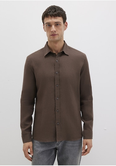 Mavi - Kahverengi Keten Gömlek 0211466-87537 Kahverengi