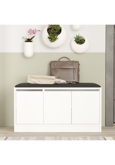 Yurudesign More Puflu Ayakkabılık 3 Kapaklı Dolap 90Cm Beyaz Mr2- Beyaz