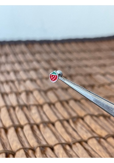 316 L Cerrahi Çelik Mineli Çilek Dudak Kıkırdak Helix Tragus Piercingi 8mm X 1,2mm Kırmızı