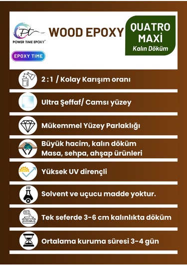 15 Kg Wood Epoxy Quatro Maxi/ Kalın Döküm Şeffaf Epoksi Reçine