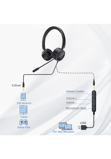 Xindoker H360 Kulaküstü Telefon Kulaklığı: Gürültü Engelleme Mikrofonlu, Ses Kontrol Ve Sessiz Modlu, 3.5mm/usb İki Fonksiyonlu Siyah