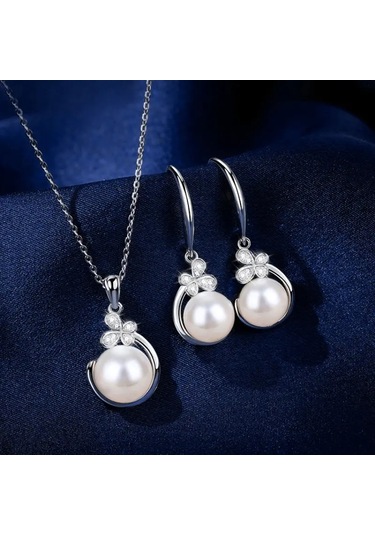 Çiçek İnci Takı Seti Gümüş, Yeni Yıl Hediye, Ahşap Kutu İçerisinde Gümüş