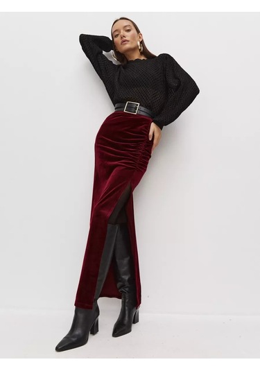 Youmeed Maksı Kadife Etek 189618275 Bordo