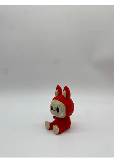 Oturan Dekoratif Labubu Figürü, 3d Baskı, Kırmızı