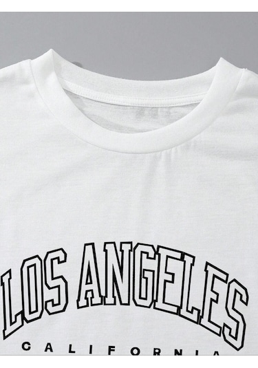 Harmandar Kadın Los Angeles Baskılı T-shirt Şort Takım Beyaz-siyah