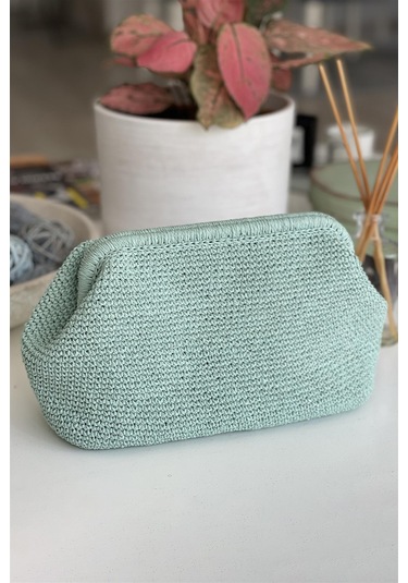 El Yapımı Su Yeşili Renk Basic Örgü El Çantası Kağıt İp Su Yeşili