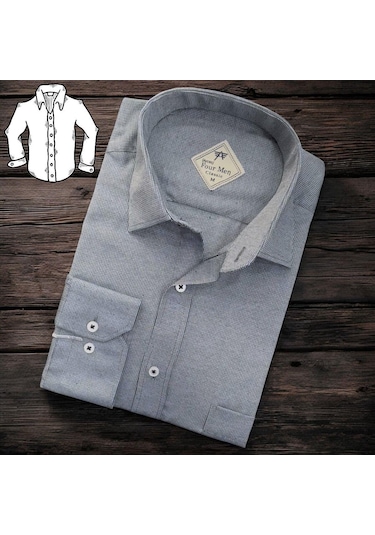 Linen Keten Klasik Uzun Kollu Terletmeyen Gri Erkek Gömlek Regular Kalıp -10156 Gri