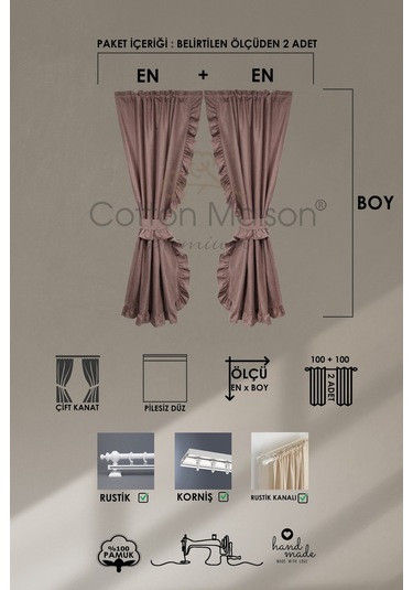 Poli Perde Çift Kanat Dikey Fırfırlı Kahve Rengi