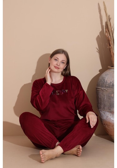 Boyraz Kadın Kışlık Fransız Kadife Büyük Beden Bisiklet Yaka Uzun Kol Pijama Takımı 03148 - 1 Adet Bordo Boyraz Kadın Kışlık Fransız Kadife Büyük Beden Bisiklet Yaka Uzun Kol Pijama Takımı 03148 - 1 Adet Bordo