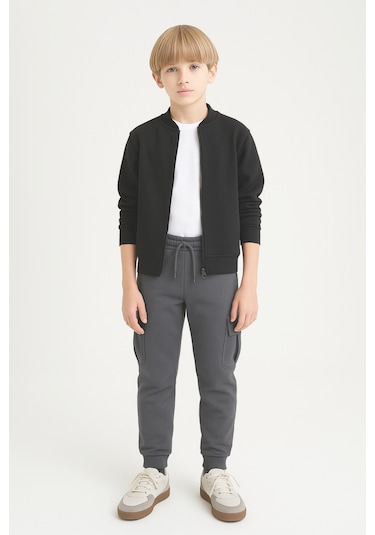 Erkek Çocuk Basic Kargo Cepli Jogger Paça Okul Eşofman Altı Ak2322-1 Füme