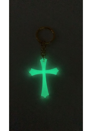 Yeşil Neon Renkli Haç Şekil Gold Aksesuarlı Anahtarl...