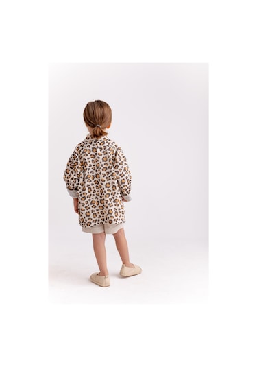 Oliven The Kid Unisex Leopar Müslin Ceket Ekru