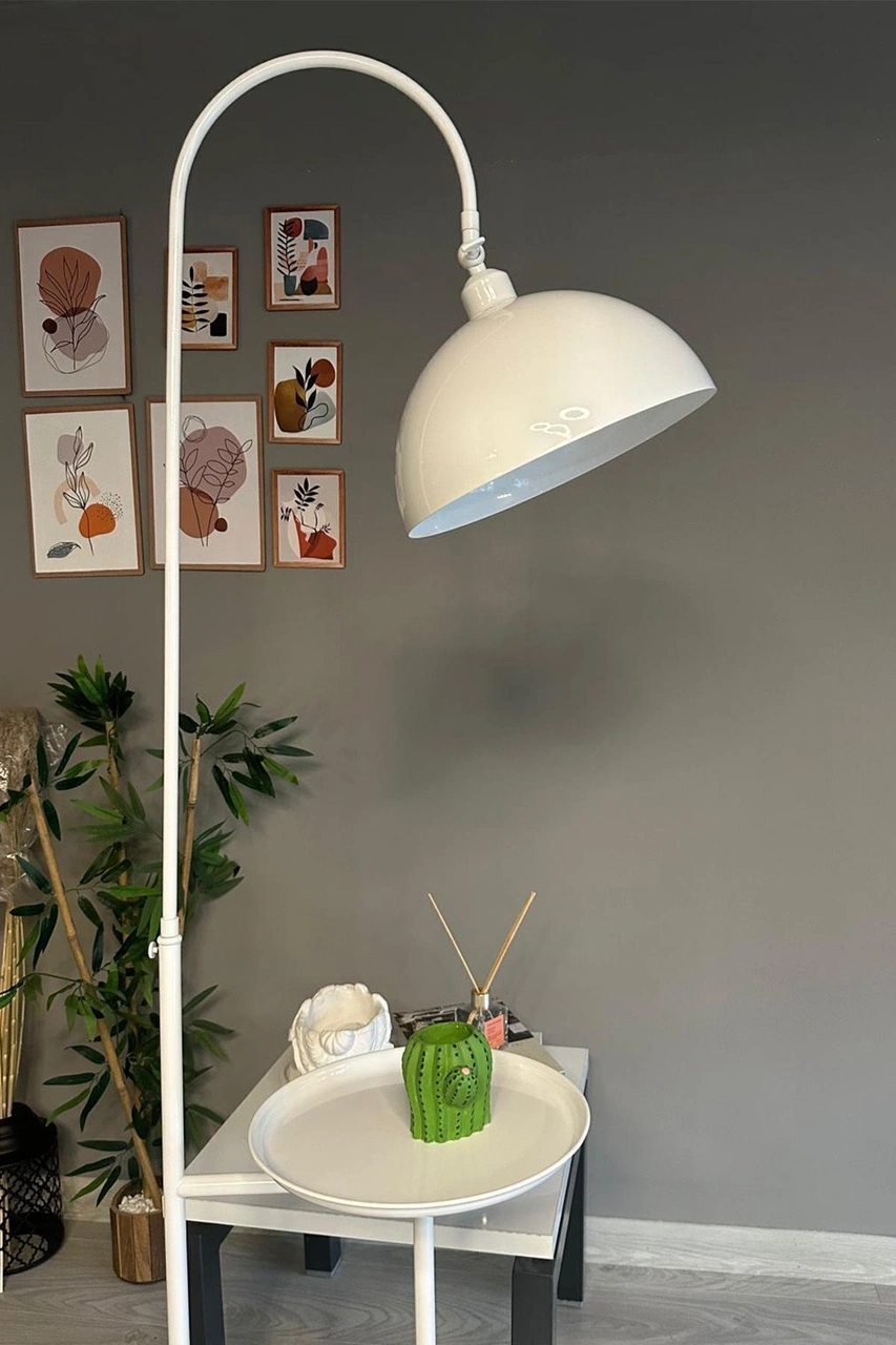 Beyaz Lambader Hareketli Başlık Sehpalı Modern Dekoratif Metal Oturma Odası Çalışma Odası Beyaz