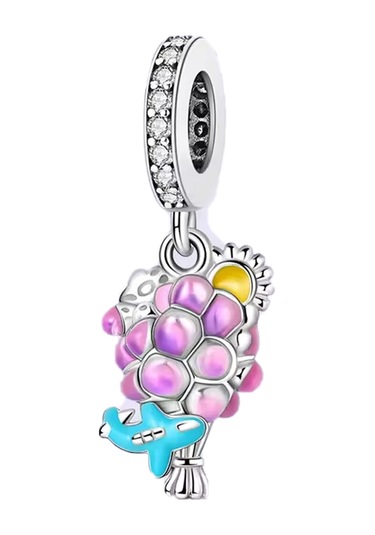 Pembe Buket Uçak Güneş Sallantılı Charm Gümüş