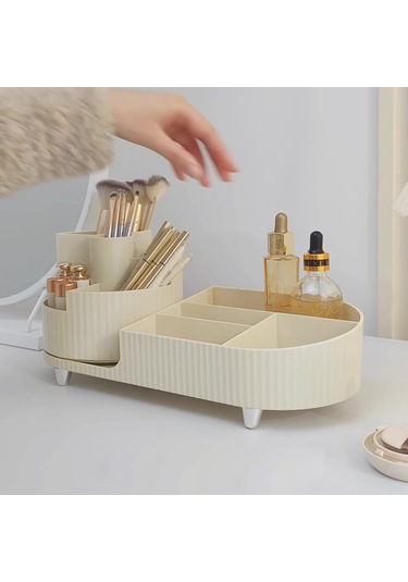 Cbtx Makyaj Organizatör Saklama Tepsisi Abs+pet Tuvalet Masası Kozmetik Raf Vitrin - Siyah / Döner Raf