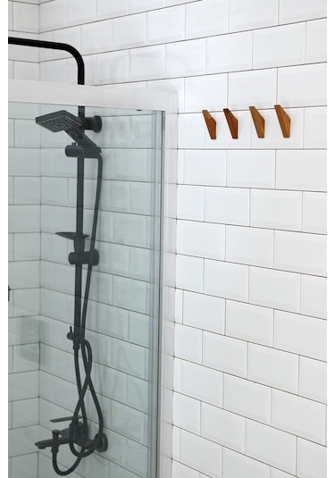 Banyo Askısı Yapışkanlı 4'lü Ahşap Askılık Ahşap