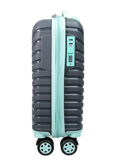 Pp Underseat Küçük Boy Gri-turkuaz Valiz 46x34x19 Cm 4 Tekerlek Şifreli Kilit Altın