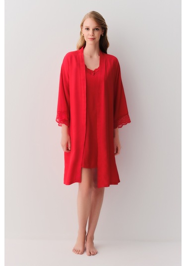 Suwen Amour Uzun Sabahlık Sh26101615082 Kırmızı