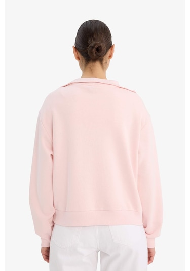 Defacto Regular Fit Yarım Fermuarlı Balıkçı Yaka Basic Düz Sweatshirt G4761ax25wnpn648 Pembe-pn648