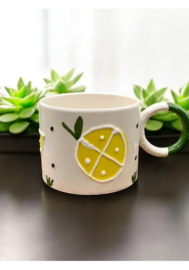 Seramik Kupa Bardak Limon Dilimi Tasarım