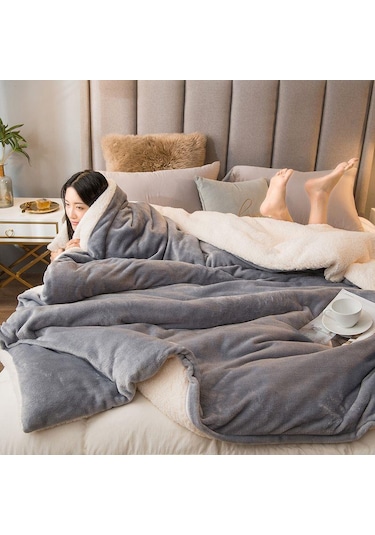 Mulberry Sherpa Polar Çift Taraflı Tek Kişilik Battaniye 160 x 220 CM Açık Gri