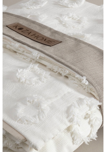 Koza Home Sitra Krem Çift Kişilik Püsküllü Yatak Örtüsü 230x250 2 Yastık 50